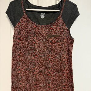 a.n.a Red and Black Leopard Print Short Sleeve Top